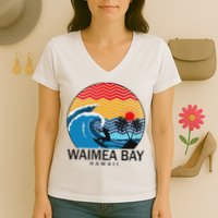 Waimea Bay Hawaii Surfboard Women's V-Neck T-Shirt
