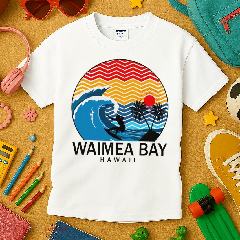 Waimea Bay Hawaii Surfboard Kids T-Shirt