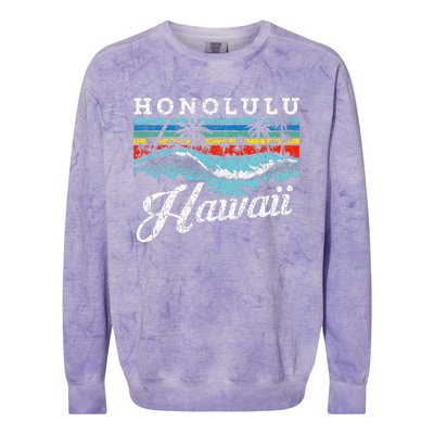 Waves Beach Honolulu Hawaiian Summer Surfing Retro Hawaii Colorblast Crewneck Sweatshirt