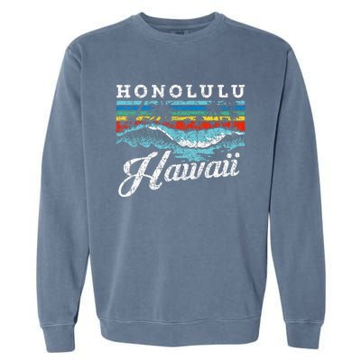 Waves Beach Honolulu Hawaiian Summer Surfing Retro Hawaii Garment-Dyed Sweatshirt