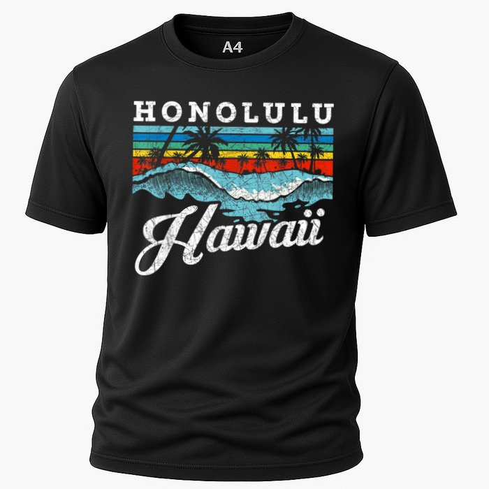 Waves Beach Honolulu Hawaiian Summer Surfing Retro Hawaii Cooling Performance Crew T-Shirt