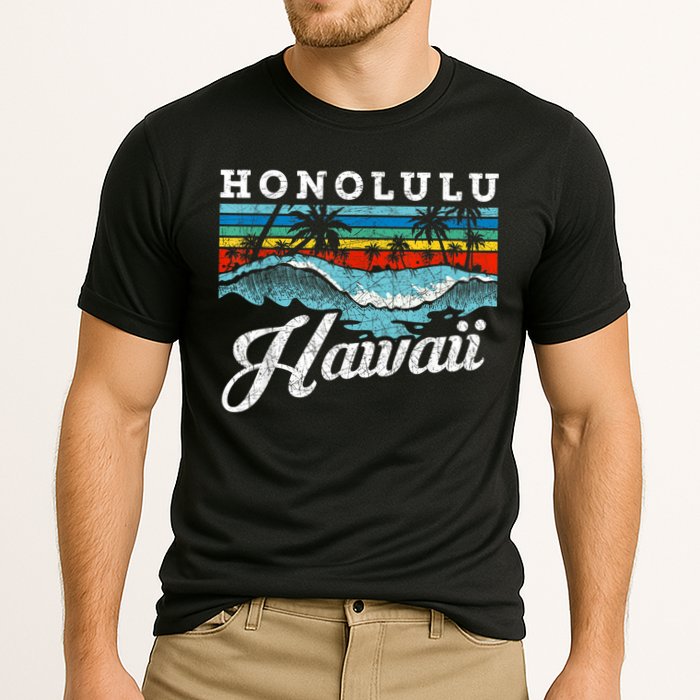 Waves Beach Honolulu Hawaiian Summer Surfing Retro Hawaii Cooling Performance Crew T-Shirt
