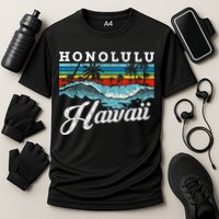 Waves Beach Honolulu Hawaiian Summer Surfing Retro Hawaii Cooling Performance Crew T-Shirt