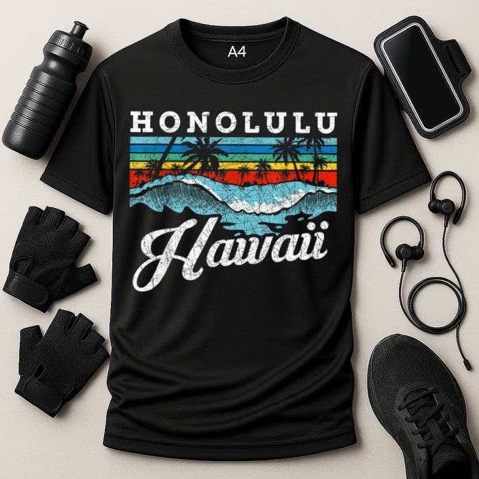 Waves Beach Honolulu Hawaiian Summer Surfing Retro Hawaii Cooling Performance Crew T-Shirt