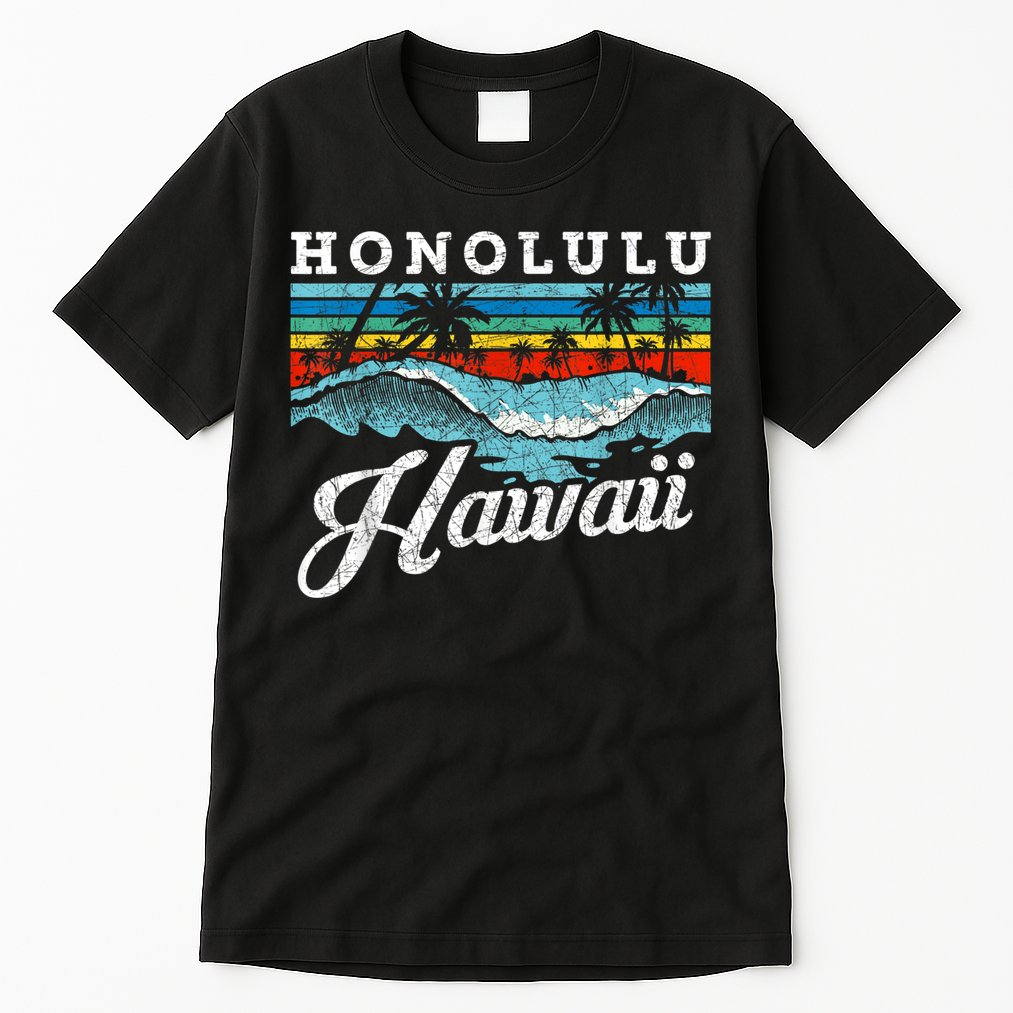 Waves Beach Honolulu Hawaiian Summer Surfing Retro Hawaii Tall T-Shirt