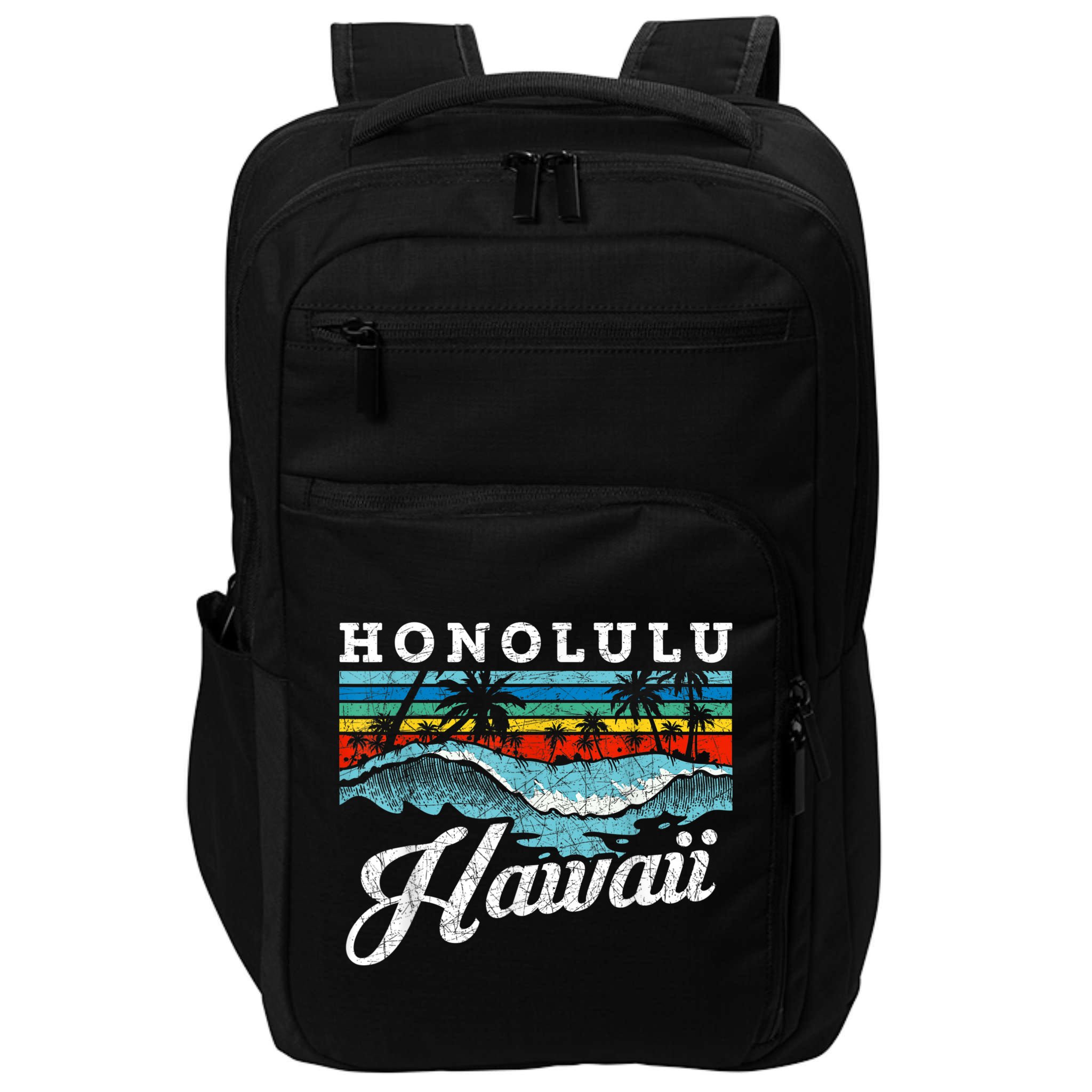 Waves Beach Honolulu Hawaiian Summer Surfing Retro Hawaii Impact Tech Backpack