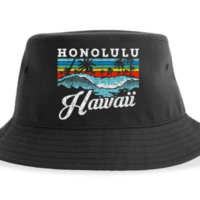 Waves Beach Honolulu Hawaiian Summer Surfing Retro Hawaii Sustainable Bucket Hat