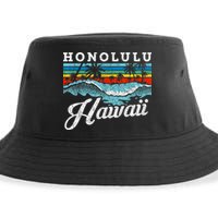 Waves Beach Honolulu Hawaiian Summer Surfing Retro Hawaii Sustainable Bucket Hat