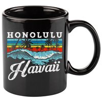 Waves Beach Honolulu Hawaiian Summer Surfing Retro Hawaii 11oz C Handle Ceramic Mug