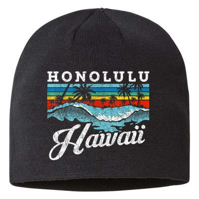 Waves Beach Honolulu Hawaiian Summer Surfing Retro Hawaii Sustainable Beanie
