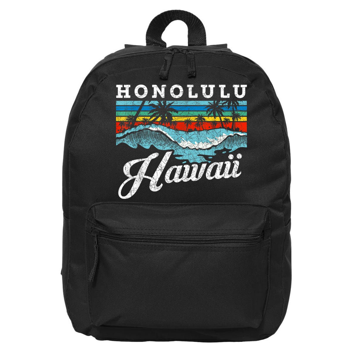 Waves Beach Honolulu Hawaiian Summer Surfing Retro Hawaii 16 in Basic Backpack