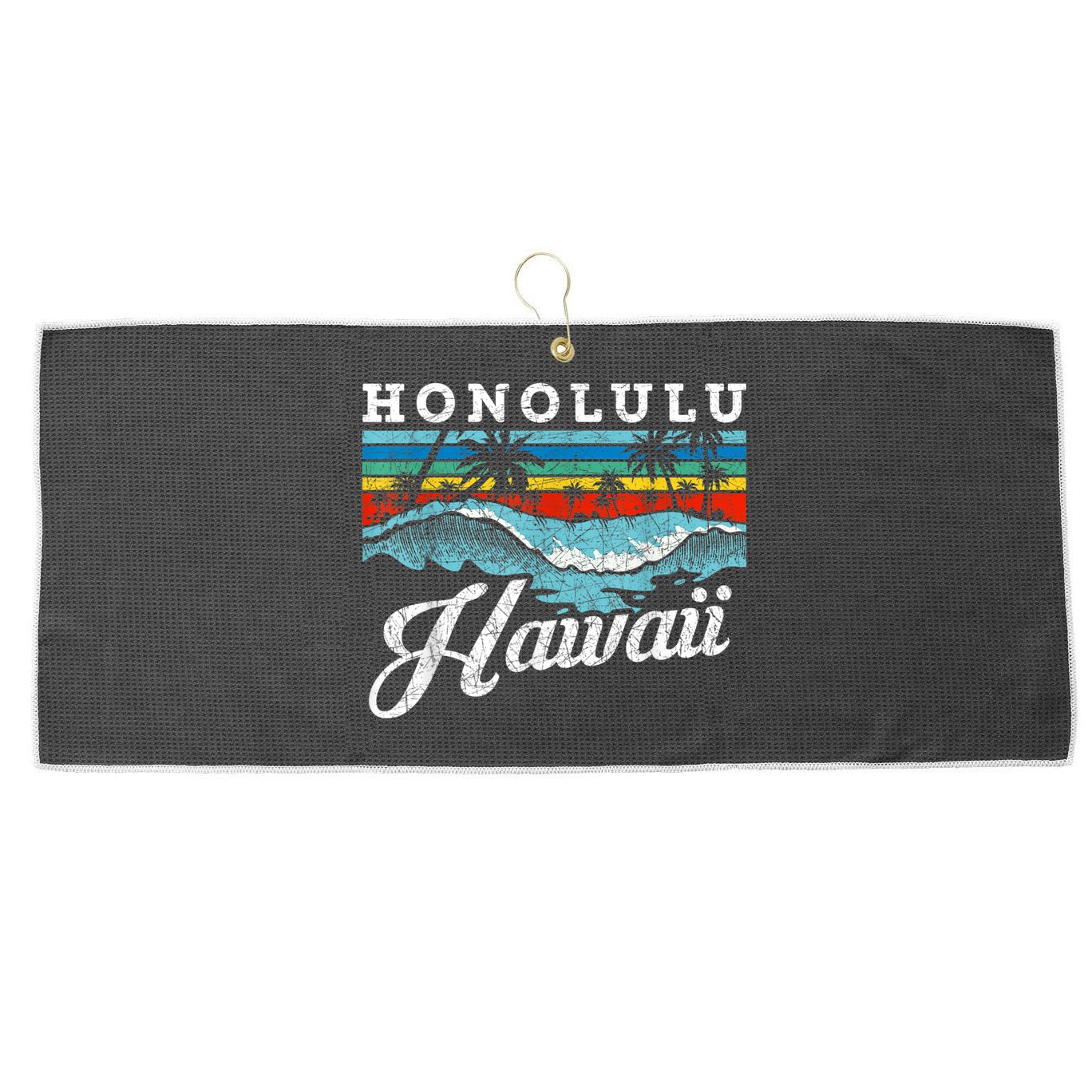 Waves Beach Honolulu Hawaiian Summer Surfing Retro Hawaii Large Microfiber Waffle Golf Towel