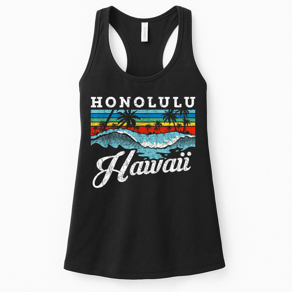 Waves Beach Honolulu Hawaiian Summer Surfing Retro Hawaii Womens Tank Top
