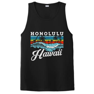 Waves Beach Honolulu Hawaiian Summer Surfing Retro Hawaii PosiCharge Competitor Tank