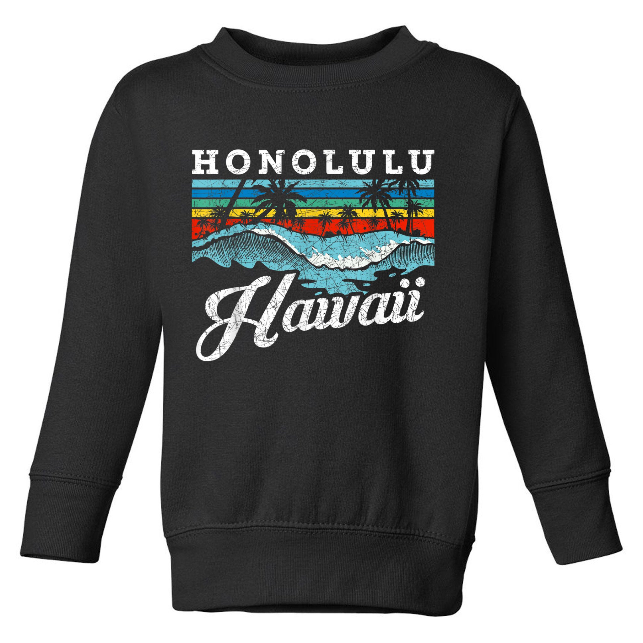 Waves Beach Honolulu Hawaiian Summer Surfing Retro Hawaii Toddler Sweatshirt