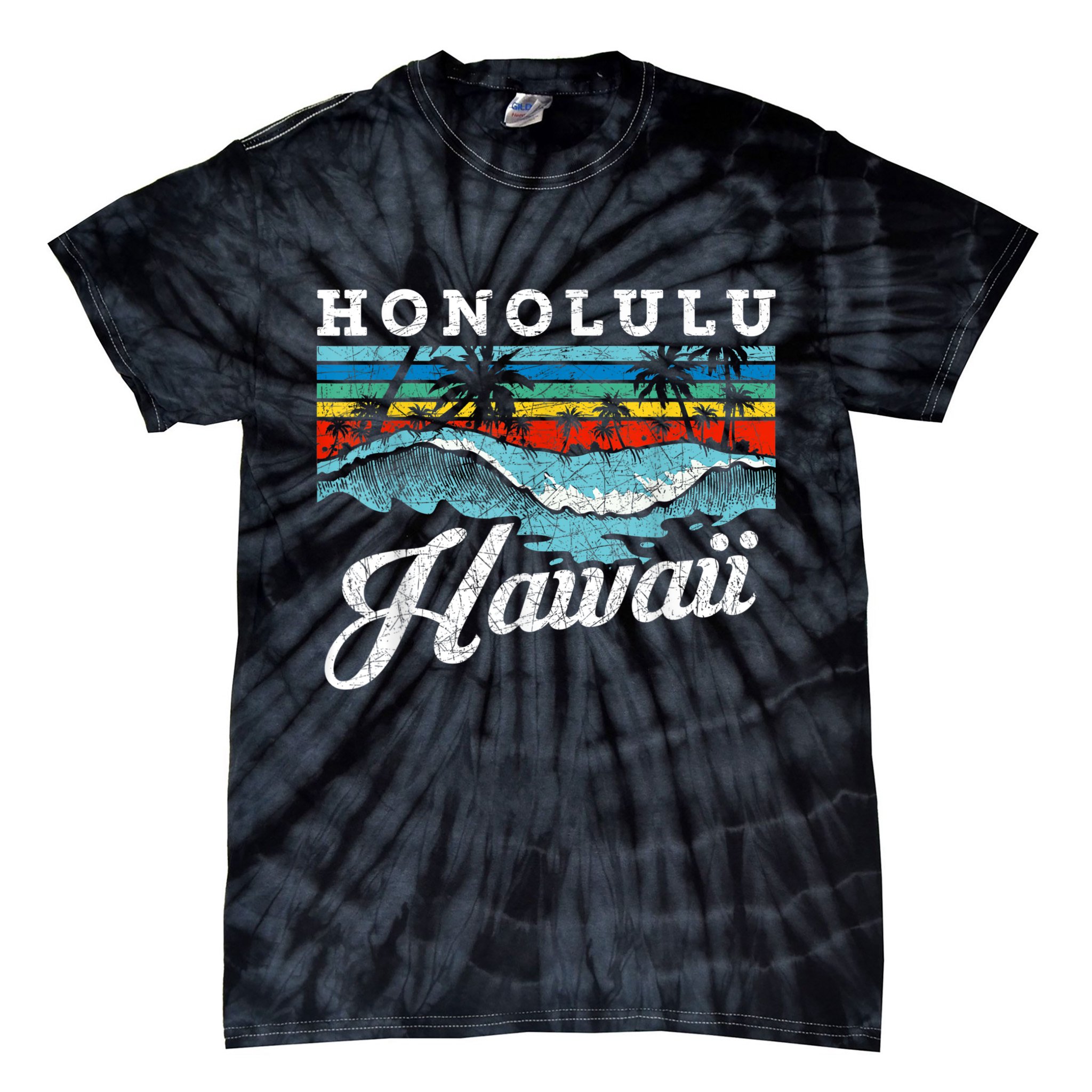 Waves Beach Honolulu Hawaiian Summer Surfing Retro Hawaii Tie-Dye T-Shirt