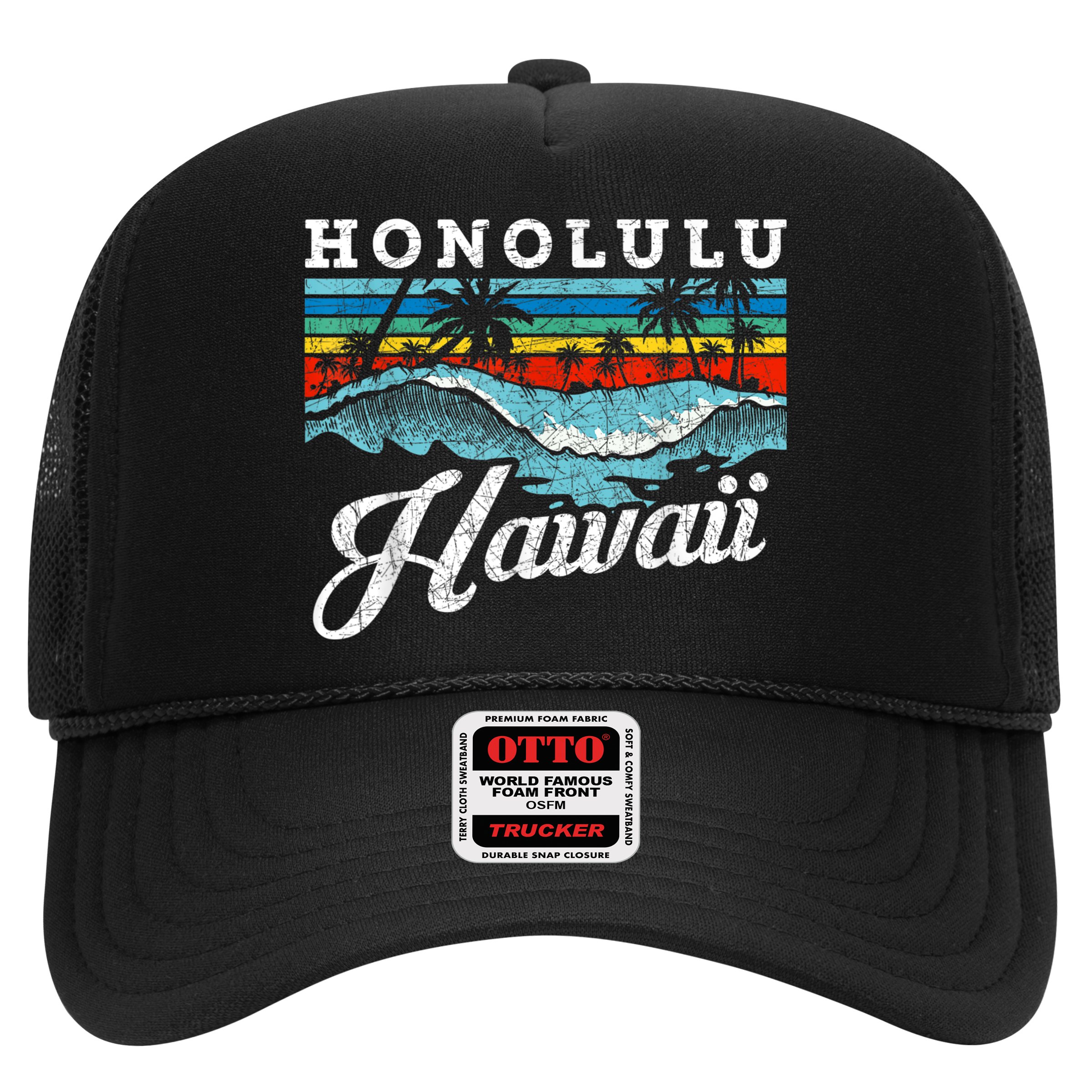 Waves Beach Honolulu Hawaiian Summer Surfing Retro Hawaii Hat