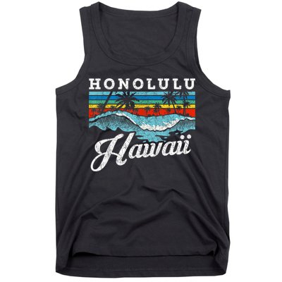 Waves Beach Honolulu Hawaiian Summer Surfing Retro Hawaii Tank Top