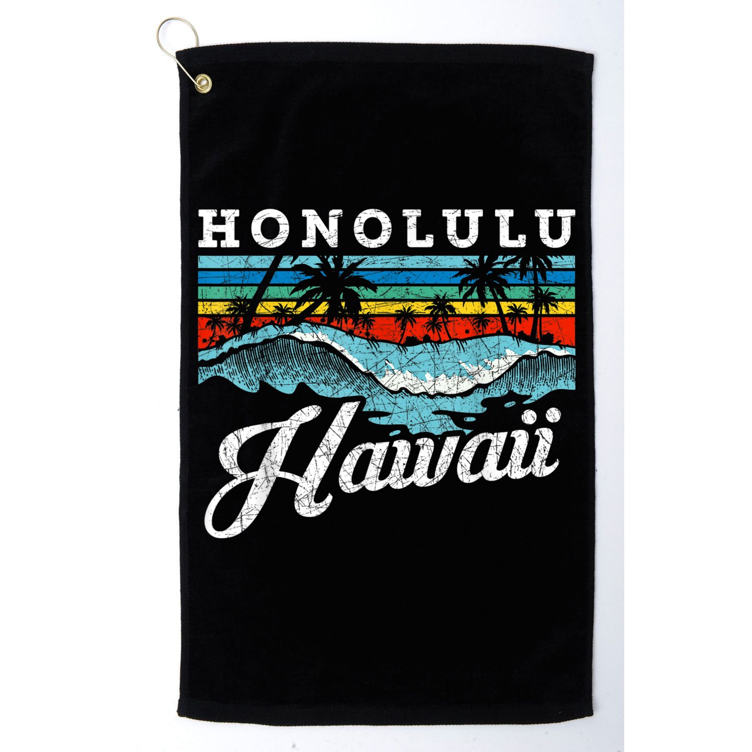 Waves Beach Honolulu Hawaiian Summer Surfing Retro Hawaii Golf Towel
