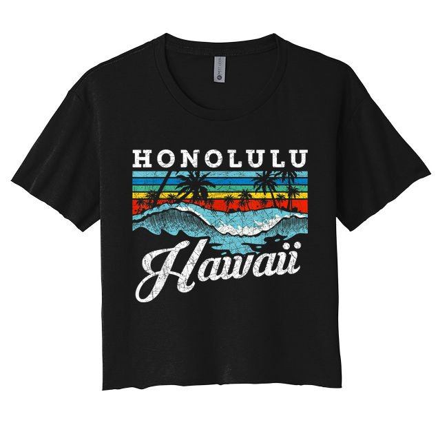 Waves Beach Honolulu Hawaiian Summer Surfing Retro Hawaii Crop Top
