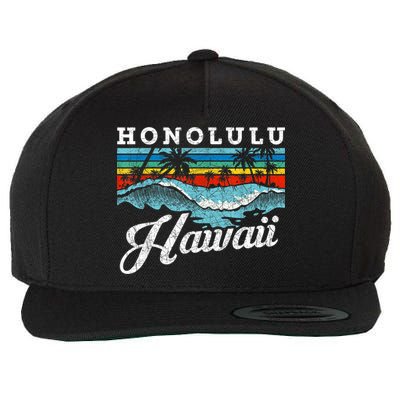Waves Beach Honolulu Hawaiian Summer Surfing Retro Hawaii Wool Snapback Cap