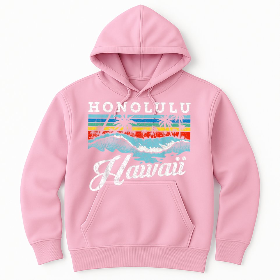 Waves Beach Honolulu Hawaiian Summer Surfing Retro Hawaii Hoodie