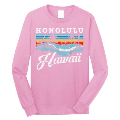 Waves Beach Honolulu Hawaiian Summer Surfing Retro Hawaii Long Sleeve Shirt