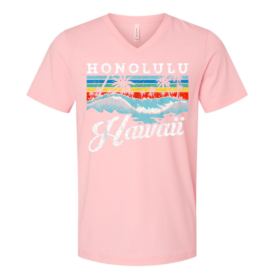 Waves Beach Honolulu Hawaiian Summer Surfing Retro Hawaii V-Neck T-Shirt
