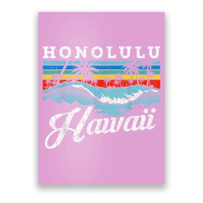 Waves Beach Honolulu Hawaiian Summer Surfing Retro Hawaii Poster