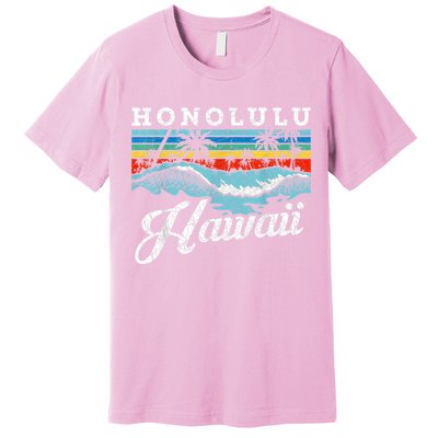 Waves Beach Honolulu Hawaiian Summer Surfing Retro Hawaii Premium T-Shirt