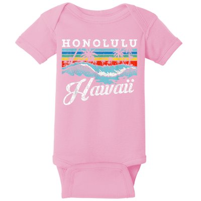 Waves Beach Honolulu Hawaiian Summer Surfing Retro Hawaii Baby Bodysuit