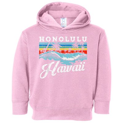 Waves Beach Honolulu Hawaiian Summer Surfing Retro Hawaii Toddler Hoodie