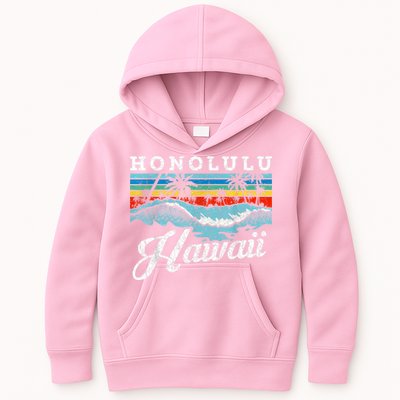 Waves Beach Honolulu Hawaiian Summer Surfing Retro Hawaii Kids Hoodie