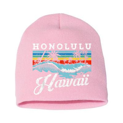 Waves Beach Honolulu Hawaiian Summer Surfing Retro Hawaii Short Acrylic Beanie