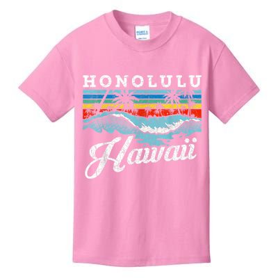 Waves Beach Honolulu Hawaiian Summer Surfing Retro Hawaii Kids T-Shirt