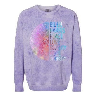 Wo Biden Harris Peace Love Equality Hope Diversity Gift Colorblast Crewneck Sweatshirt