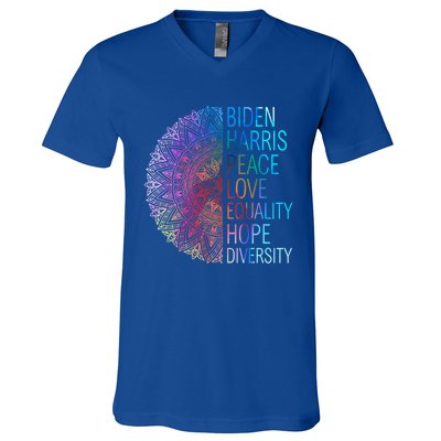 Wo Biden Harris Peace Love Equality Hope Diversity Gift V-Neck T-Shirt