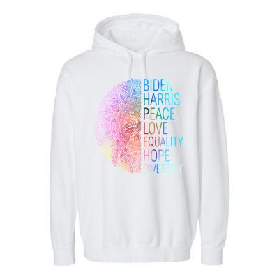 Wo Biden Harris Peace Love Equality Hope Diversity Gift Garment-Dyed Fleece Hoodie