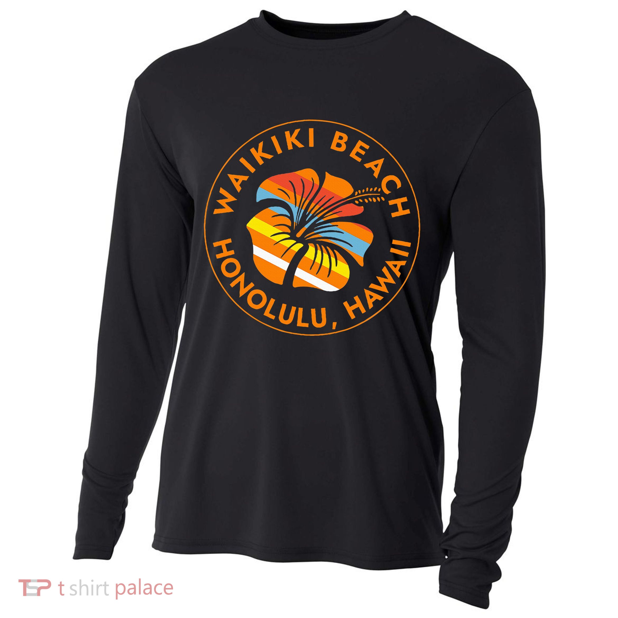 Waikiki Beach Honolulu Hawaii Islands Usa Vacation Trip Cooling Performance Long Sleeve Crew