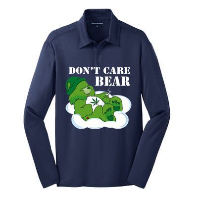 Weed bear herb bear don't care cute bear gift Silk Touch Performance Long Sleeve Polo