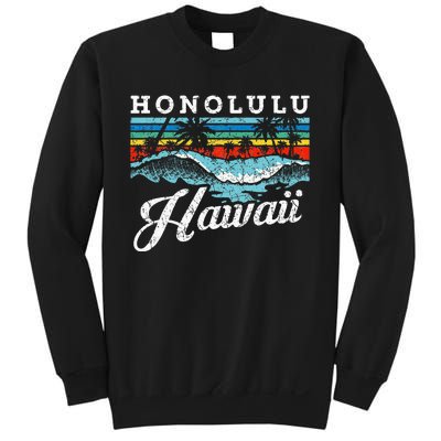 Waves Beach Honolulu Hawaiian Summer Surfing Retro Hawaii Sweatshirt