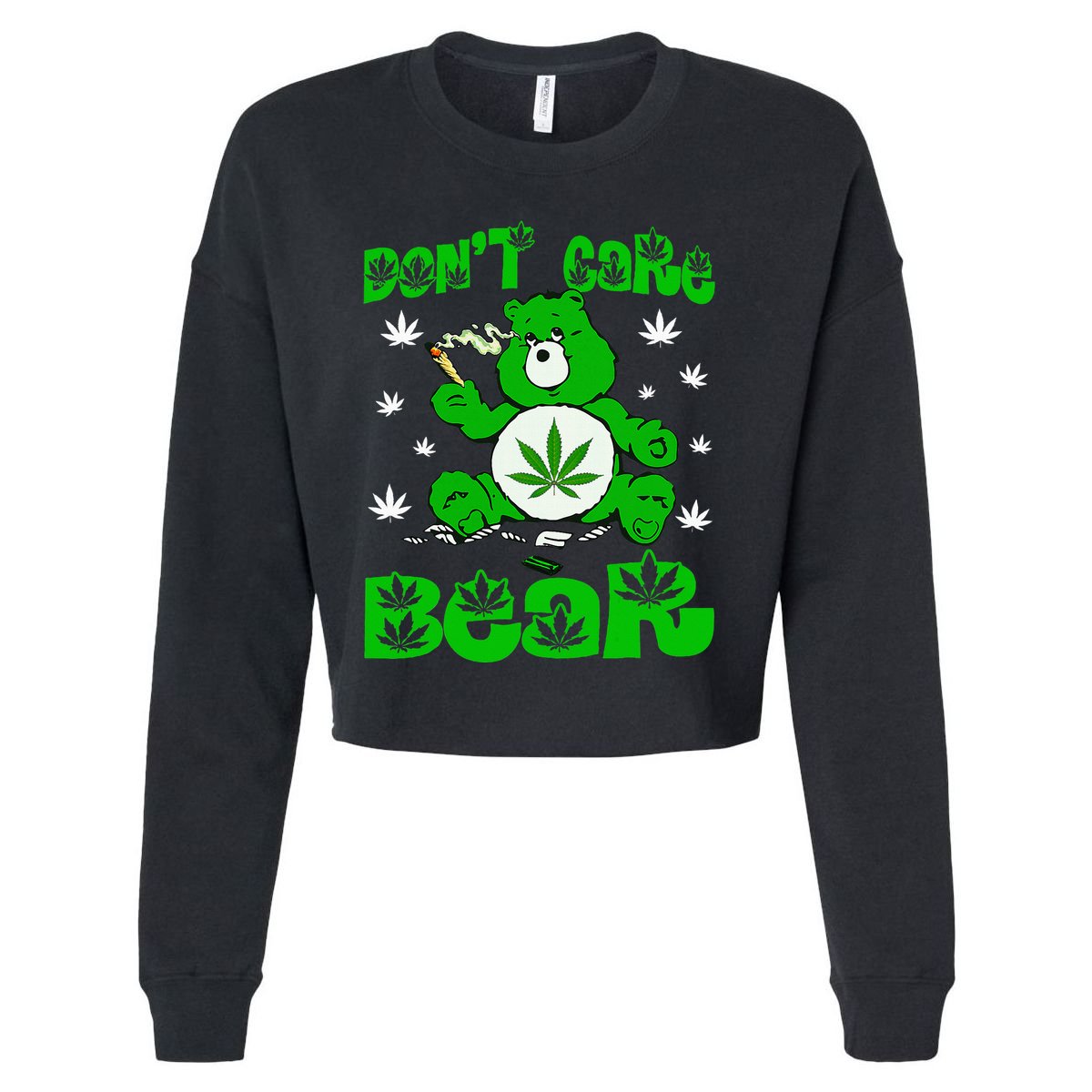 Weed Bear Herb Bear DonT Care Funny Bear Marijuana Cannabis Cropped Pullover Crew
