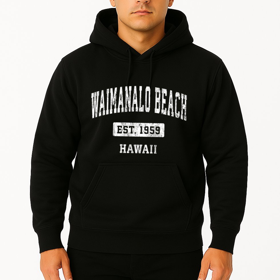 Waimanalo Beach Hawaii Hi Vintage Sports Established Hoodie