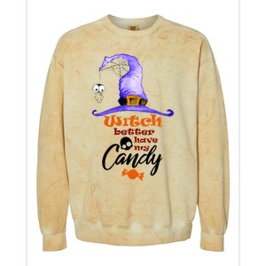 Witch Better Have My Candy Purple Hat With Spider Halloween Gift Colorblast Crewneck Sweatshirt