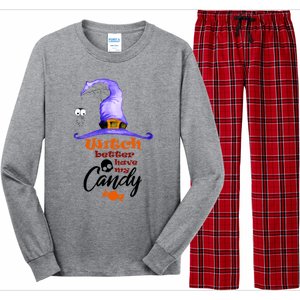 Witch Better Have My Candy Purple Hat With Spider Halloween Gift Long Sleeve Pajama Set