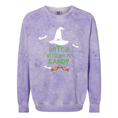 Witch Better Have My Candy Purple Hat With Spider Halloween Gift Colorblast Crewneck Sweatshirt