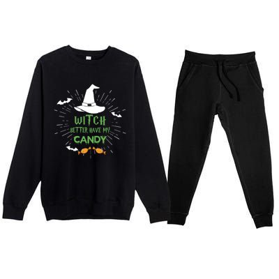 Witch Better Have My Candy Purple Hat With Spider Halloween Gift Premium Crewneck Sweatsuit Set