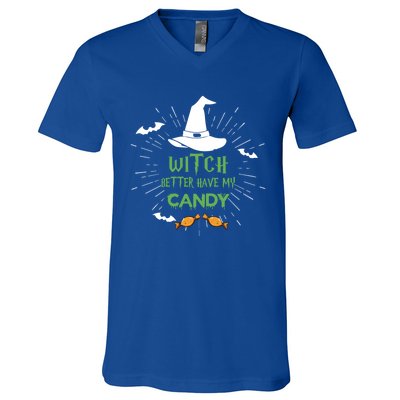 Witch Better Have My Candy Purple Hat With Spider Halloween Gift V-Neck T-Shirt