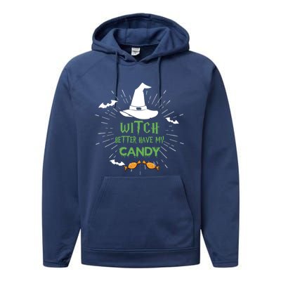 Witch Better Have My Candy Purple Hat With Spider Halloween Gift Performance Fleece Hoodie