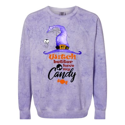 Witch Better Have My Candy Purple Hat With Spider Halloween Gift Colorblast Crewneck Sweatshirt